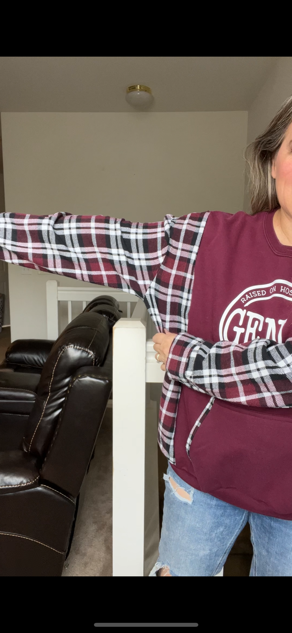 Upcycled Gen X – women’s 2X midweight sweatshirt with thick flannel sleeves