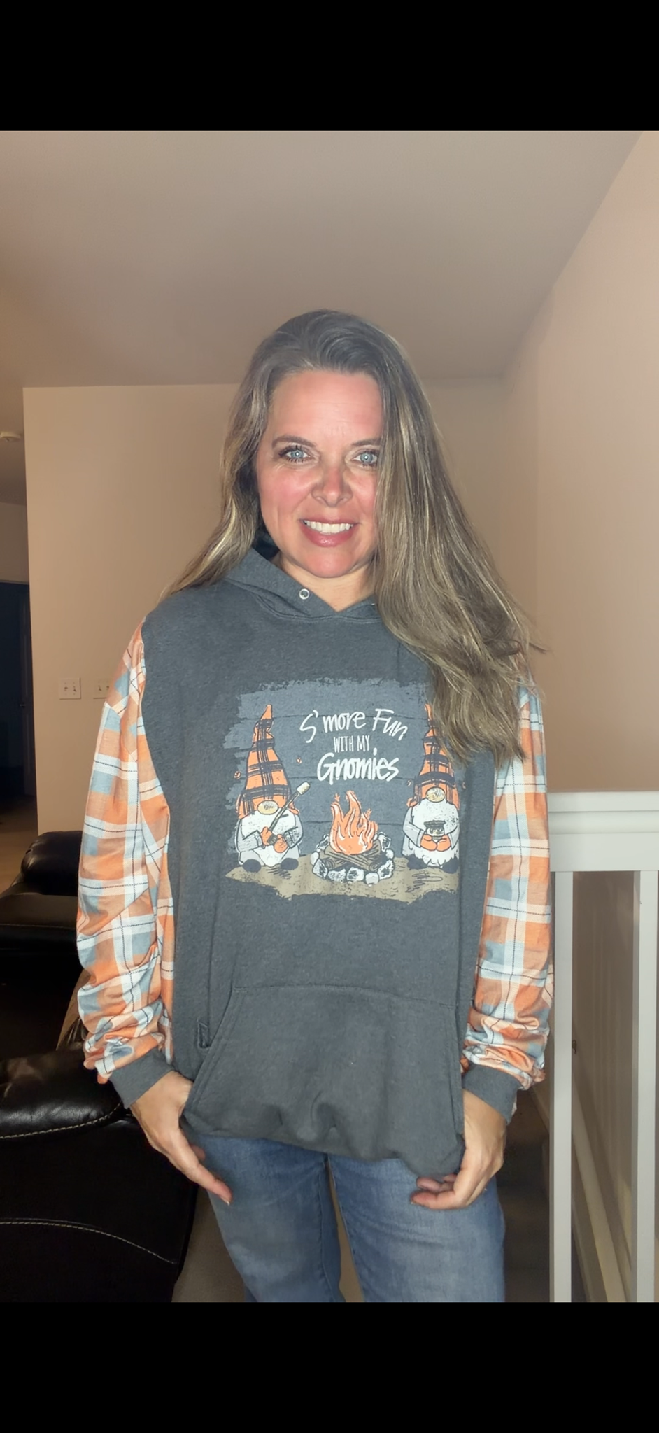 Upcycled Gnomies - women's 1X midweight sweatshirt with stretch sleeves