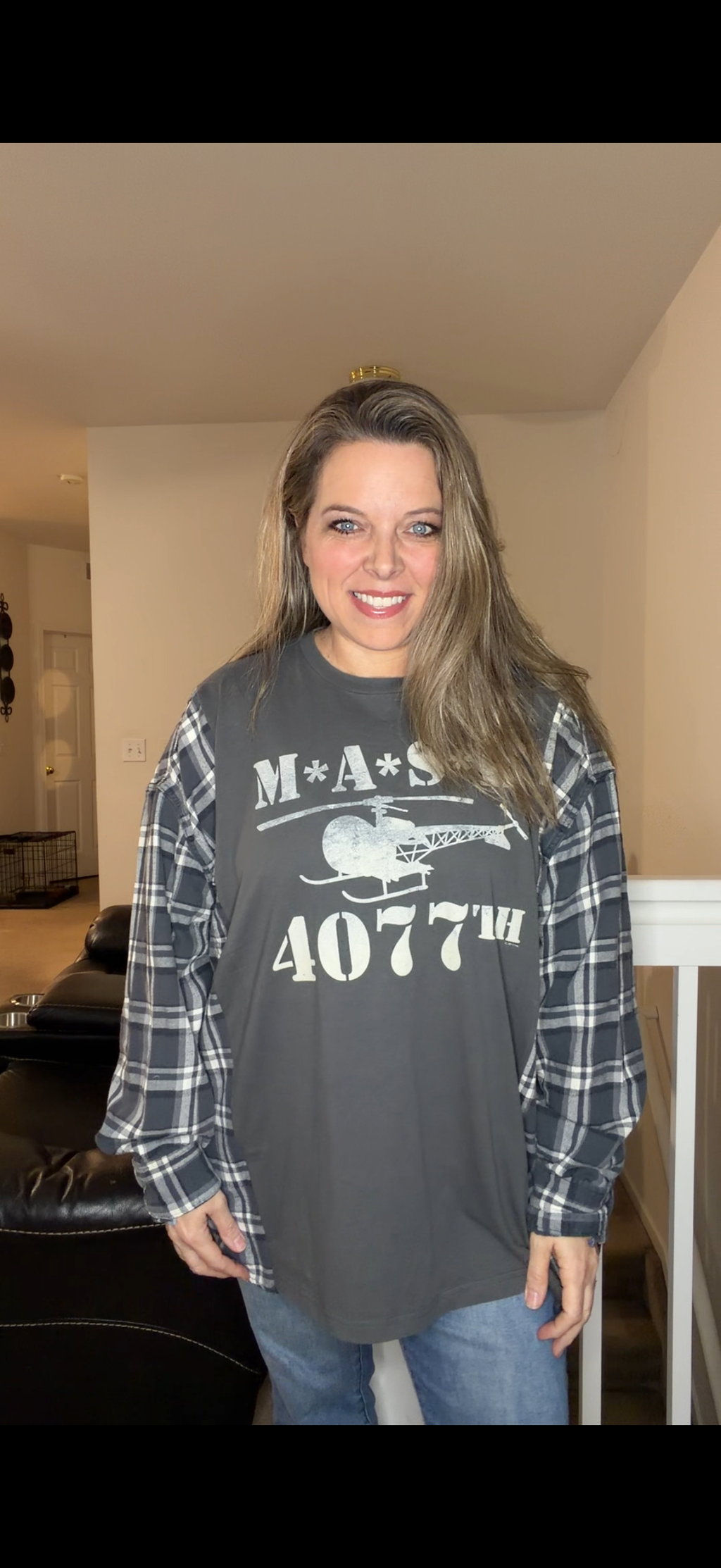 Upcycled Mash - women's 2X T-shirt with flannel sleeves