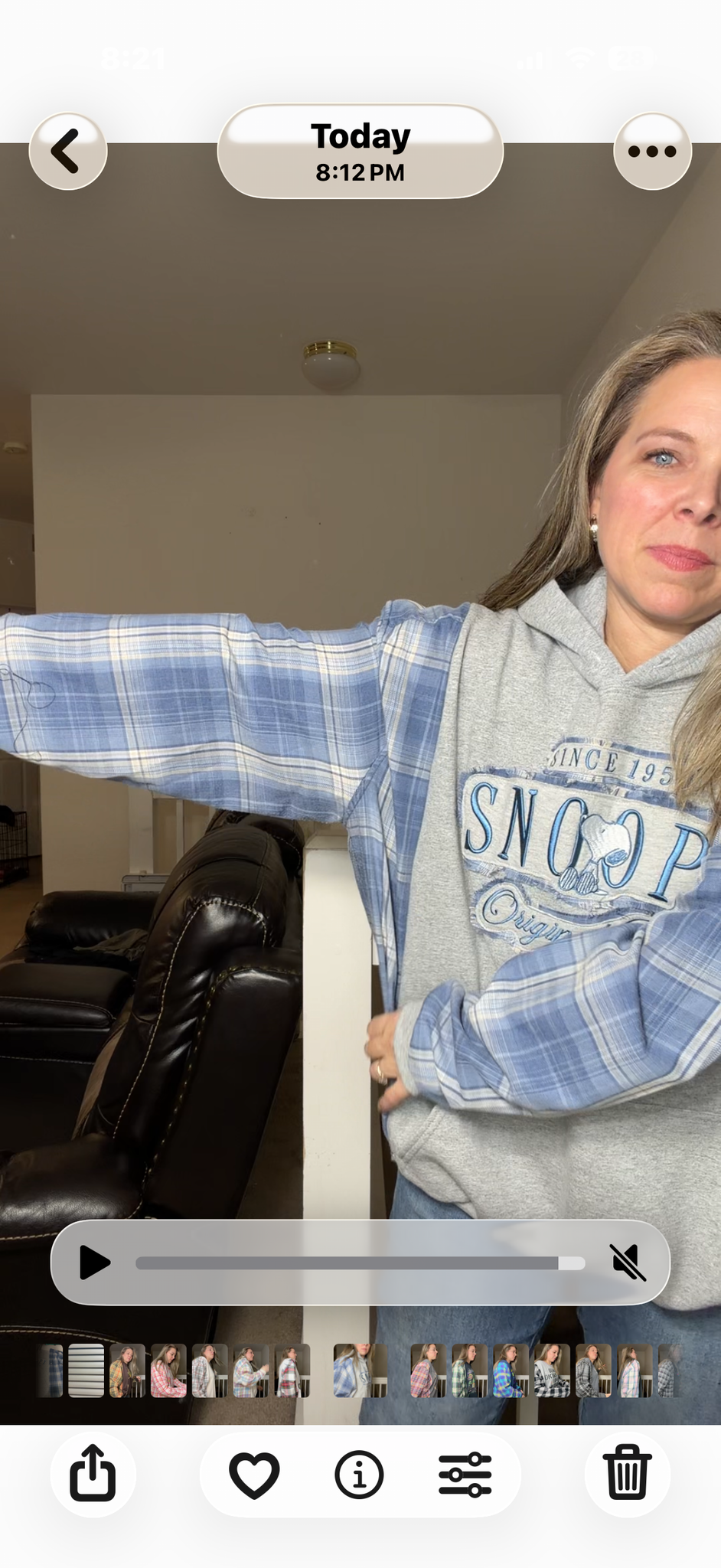 Upcycled Snoopy - women's 2X/3X midweight sweatshirt with flannel sleeves
