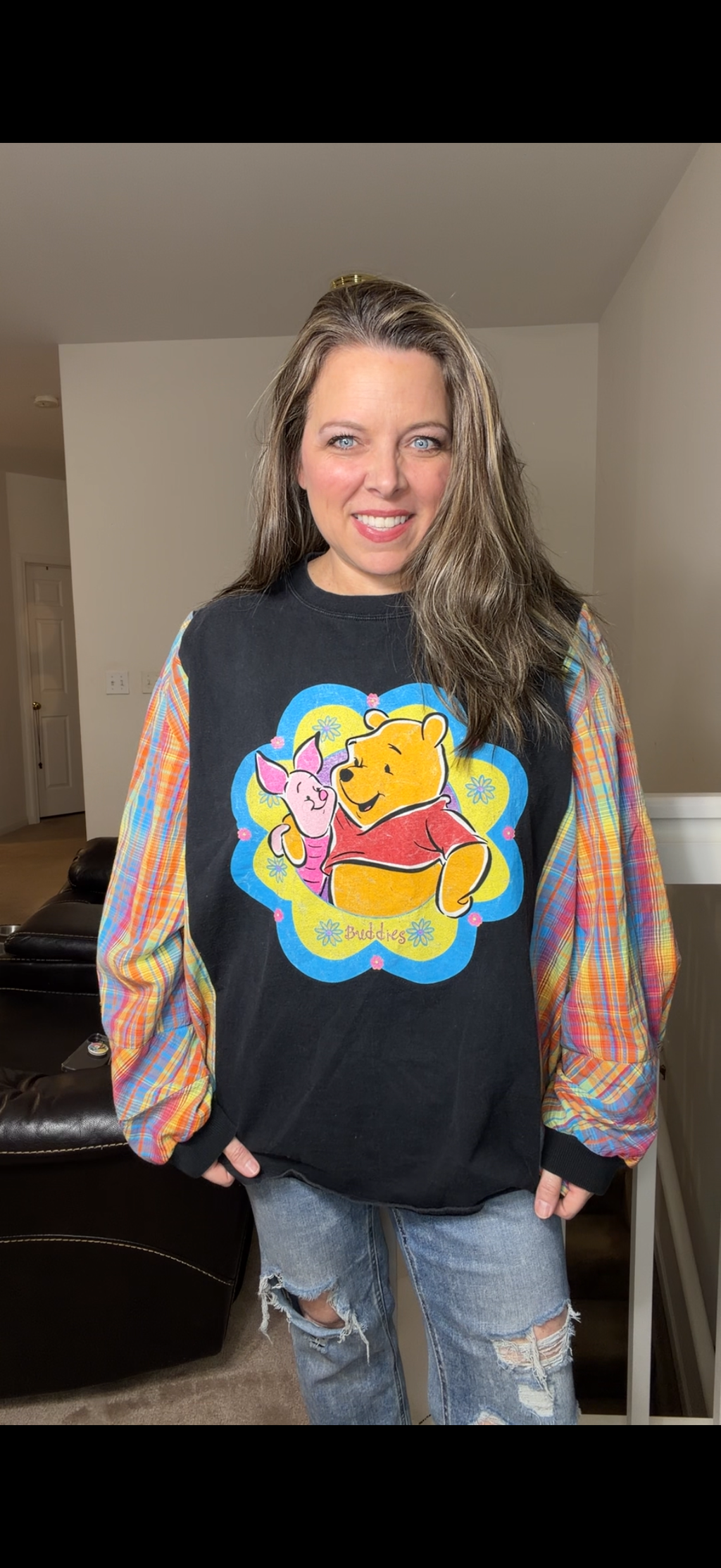 Upcycled Pooh and Piglet – women's 2X T-shirt with cotton sleeves