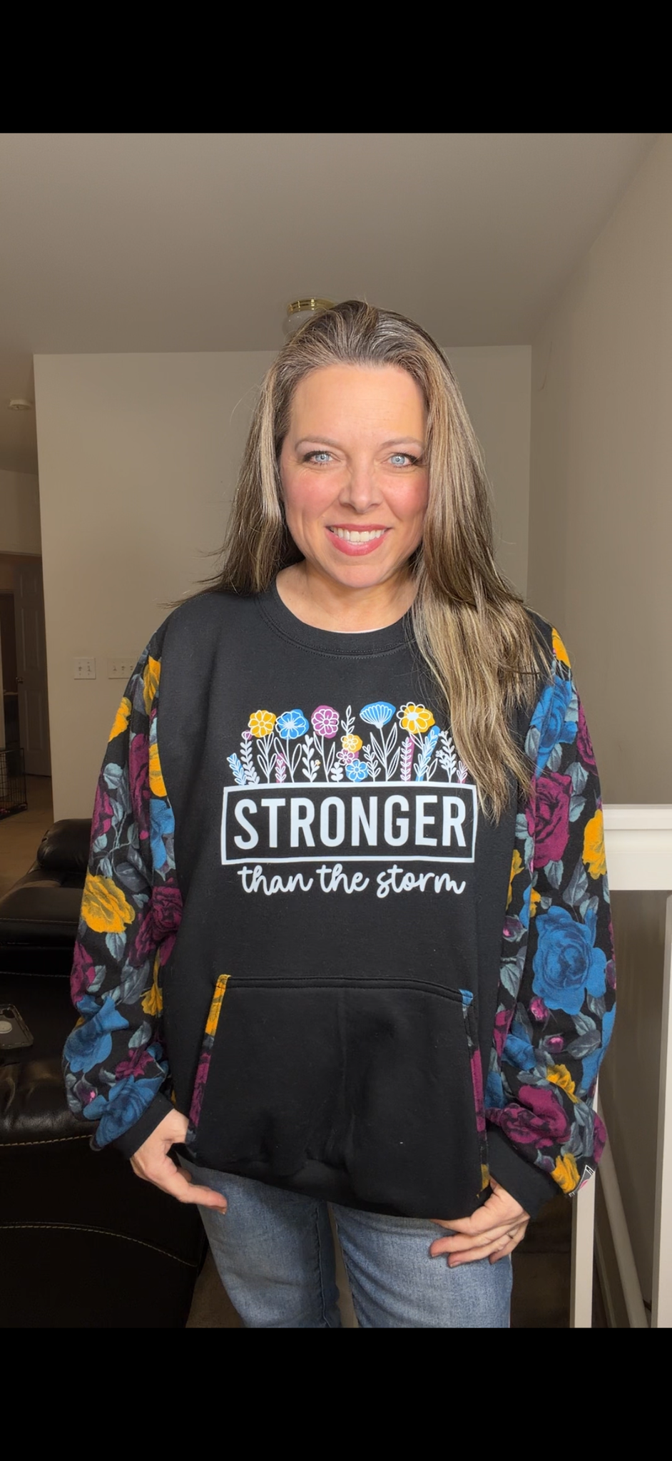 Upcycled Stronger - women's 1X/2X midweight sweatshirt with sweatshirt sleeves