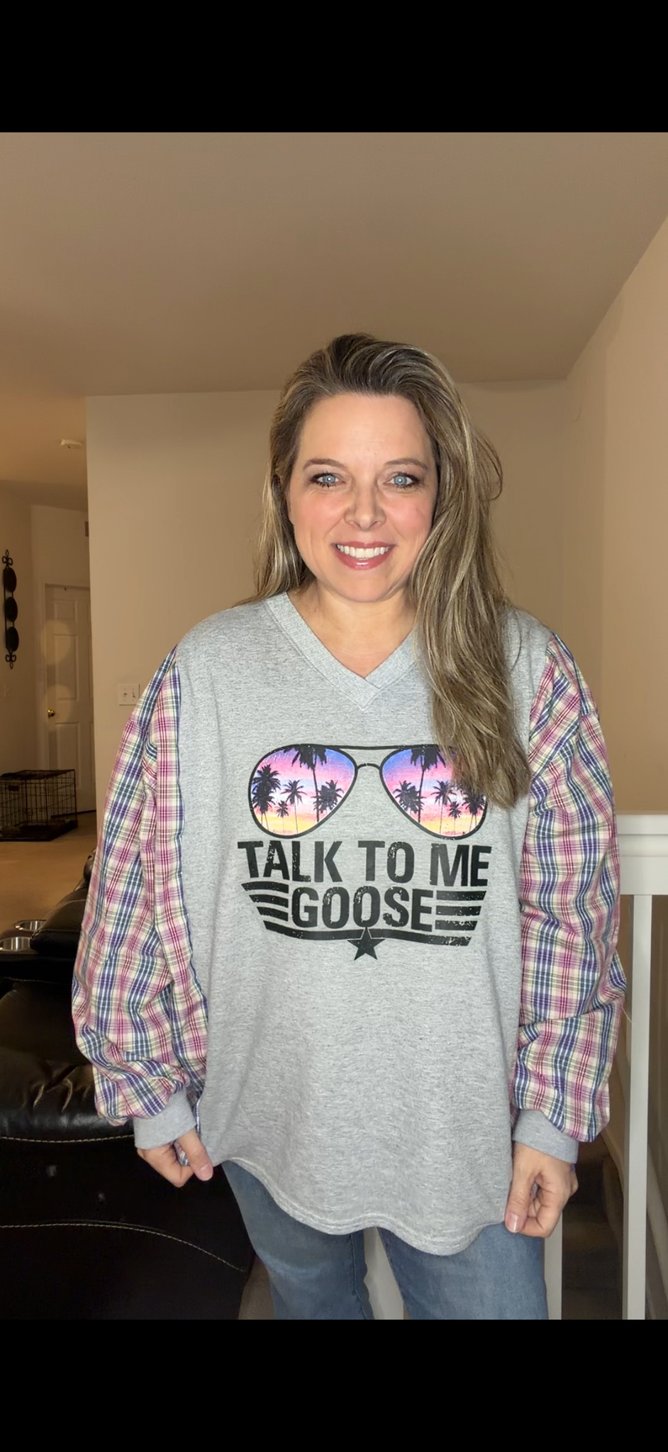 Upcycled Goose - women's 2X French Terry shirt with cotton sleeves