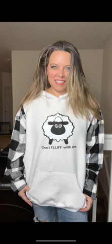 Upcycled Sheep – women’s 3X/4X midweight sweatshirt with flannel sleeves