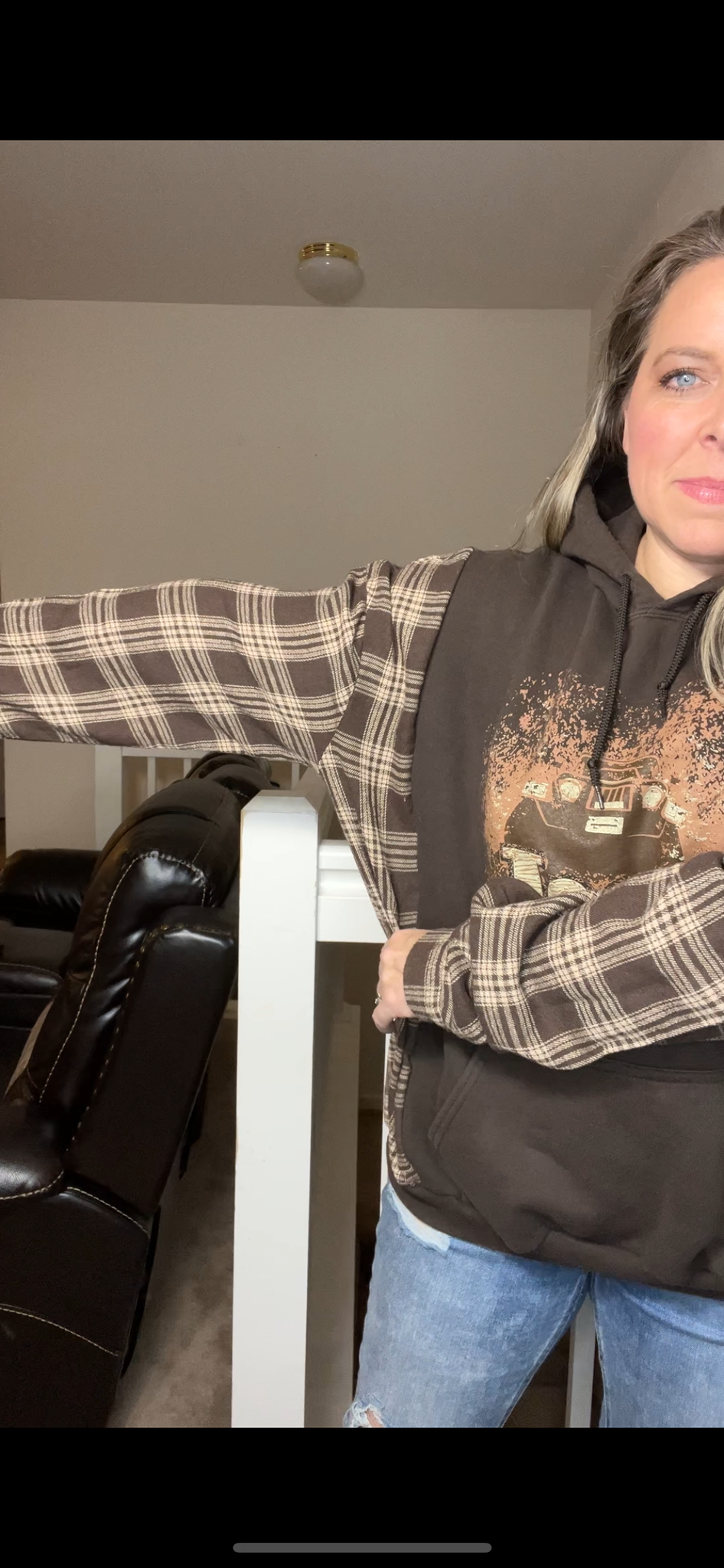 Upcycled Jeep – women’s XL/1X – midweight sweatshirt with flannel sleeves