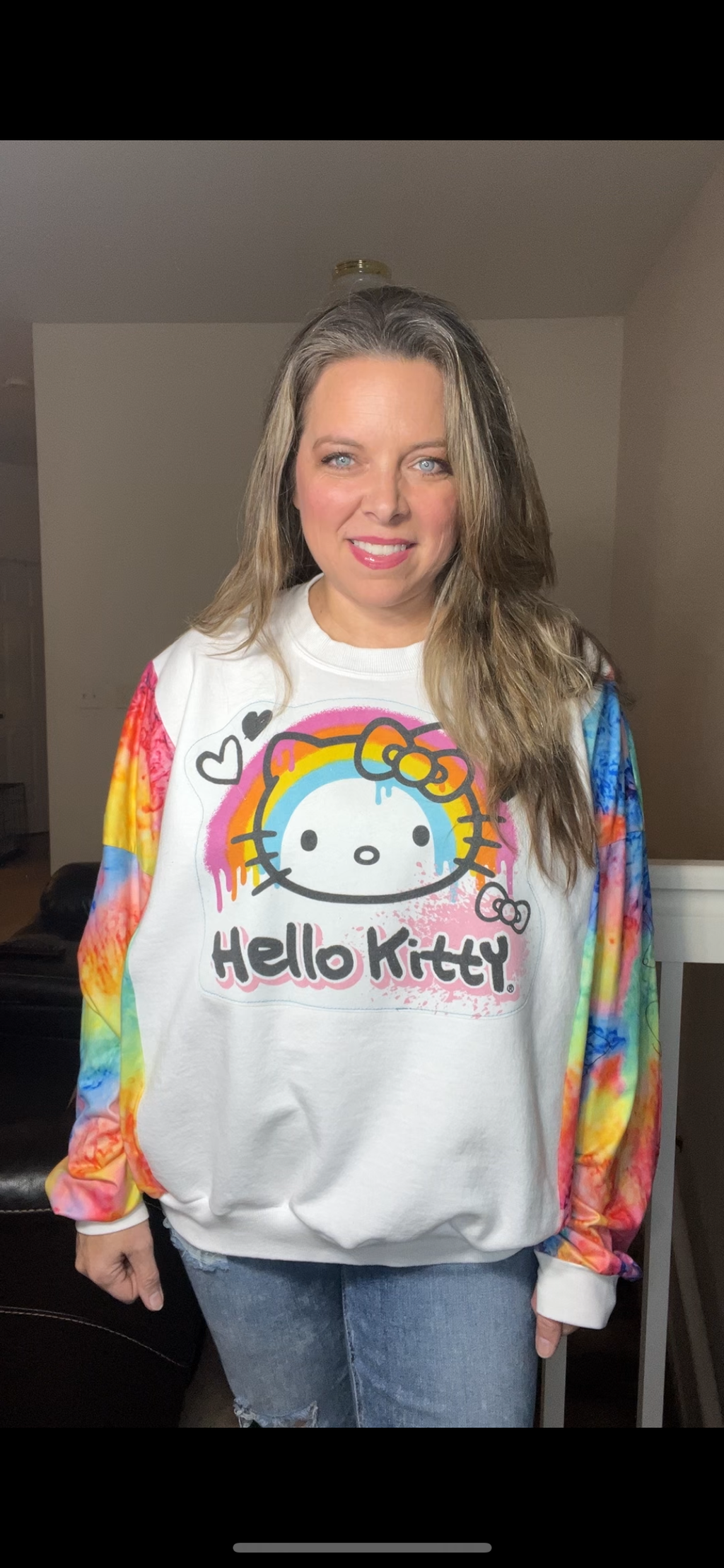 Upcycled Hello Kitty – women’s XL/1X – midweight sweatshirt with stretchy sleeves