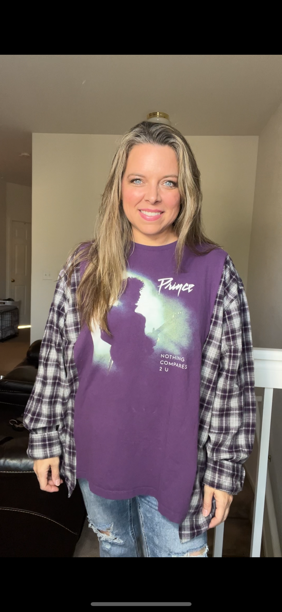 Upcycled Prince – women’s 1X – thin T-shirt, with flannel sleeves￼