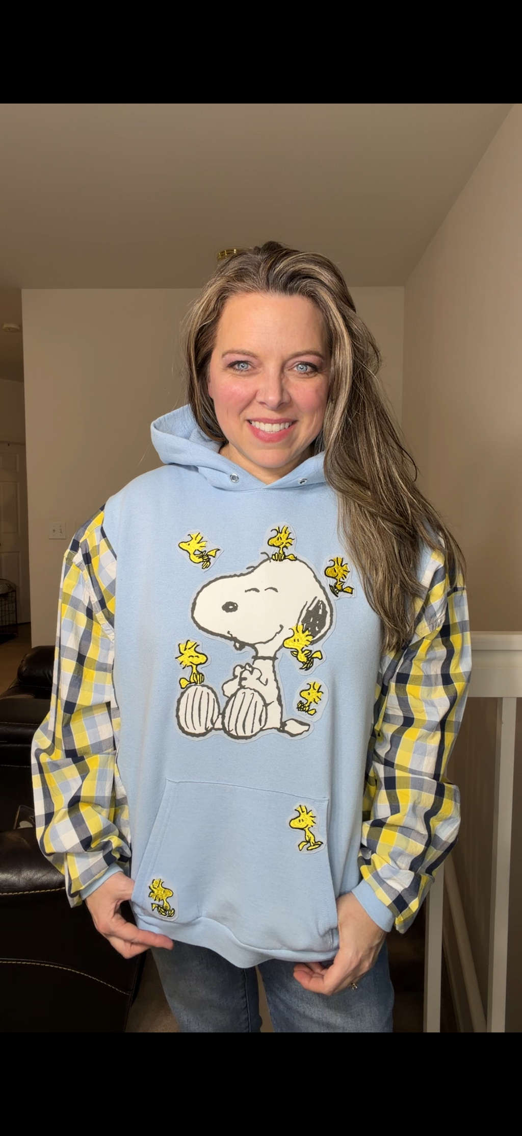 Upcycled Snoopy - women's 2X midweight sweatshirt with cotton sleeves