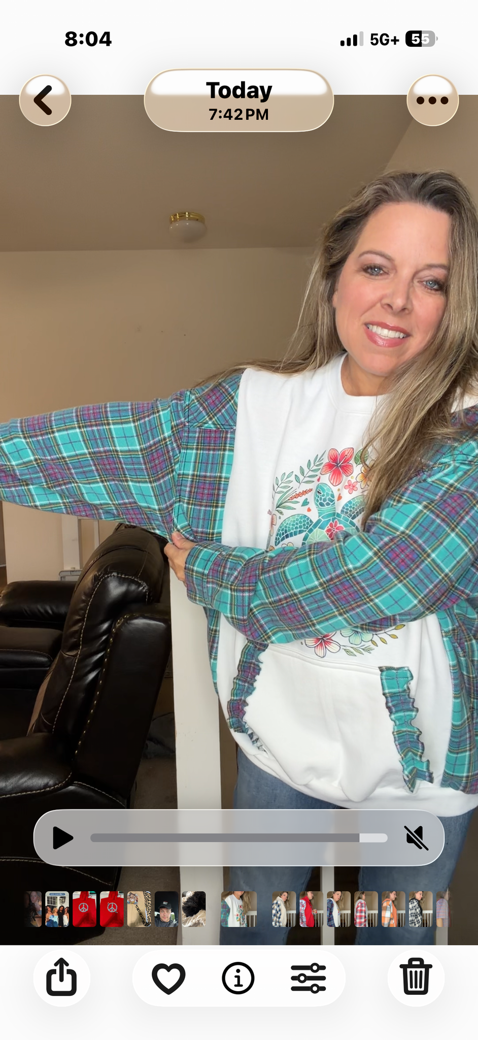 Upcycled Sea Turtle - women's 3X midweight Sweatshirt with flannel sleeves