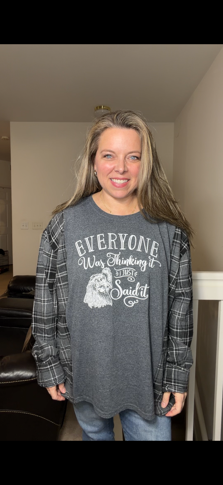 Upcycled Said It - women's 3X T-shirt with flannel sleeves