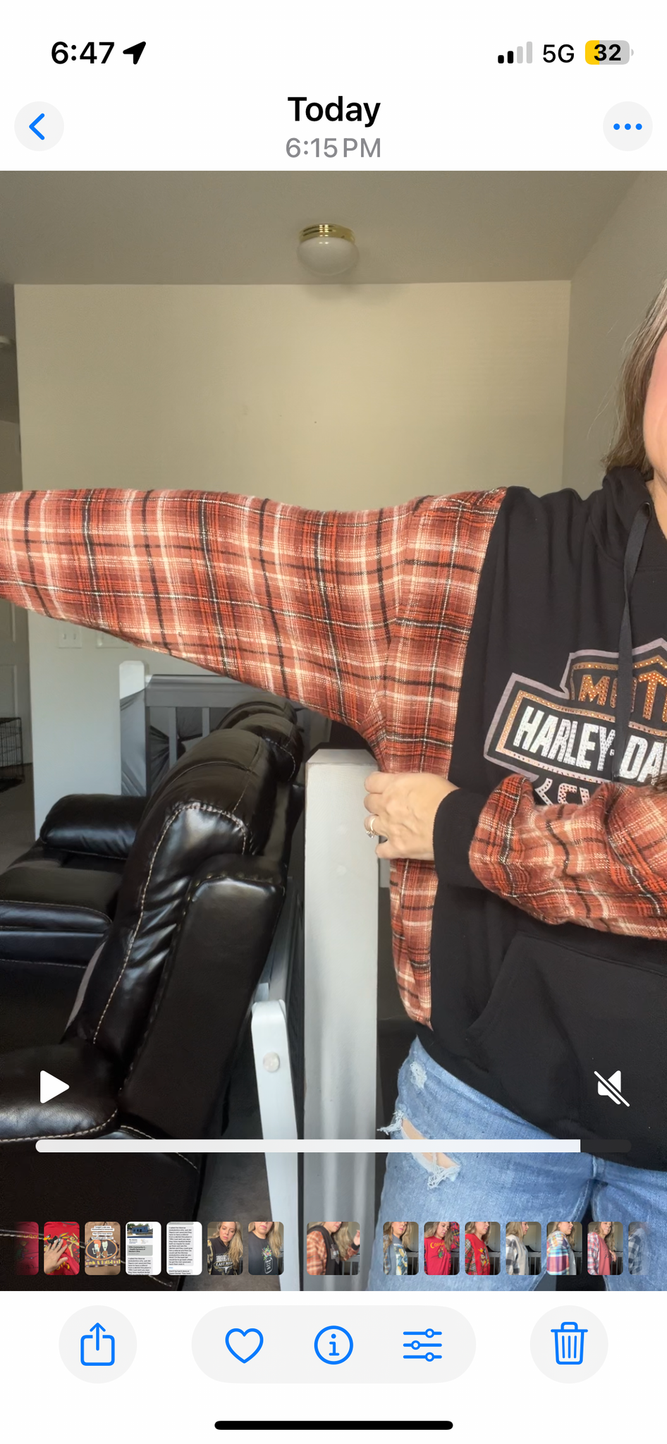 Upcycled Harley - Women’s medium/large midweight sweatshirt with flannel sleeves