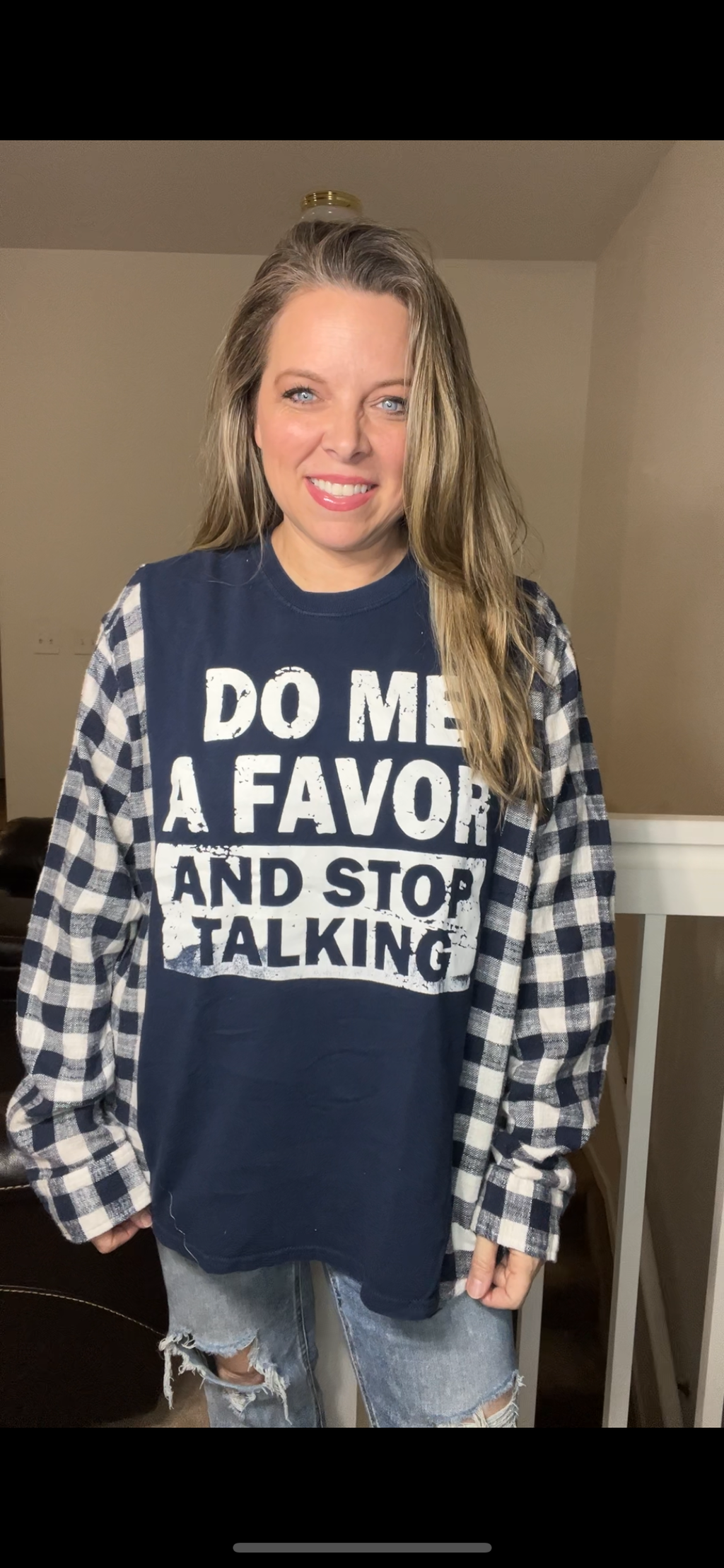 Upcycled Talking – women’s 2X T-shirt with flannel sleeves