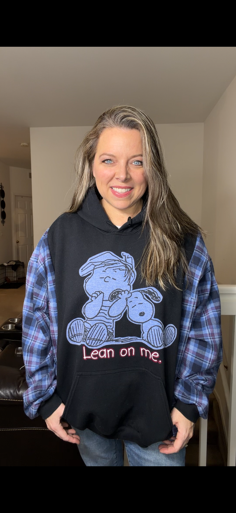 Upcycled Linus - women's 4X – midweight sweatshirt with flannel sleeves ￼