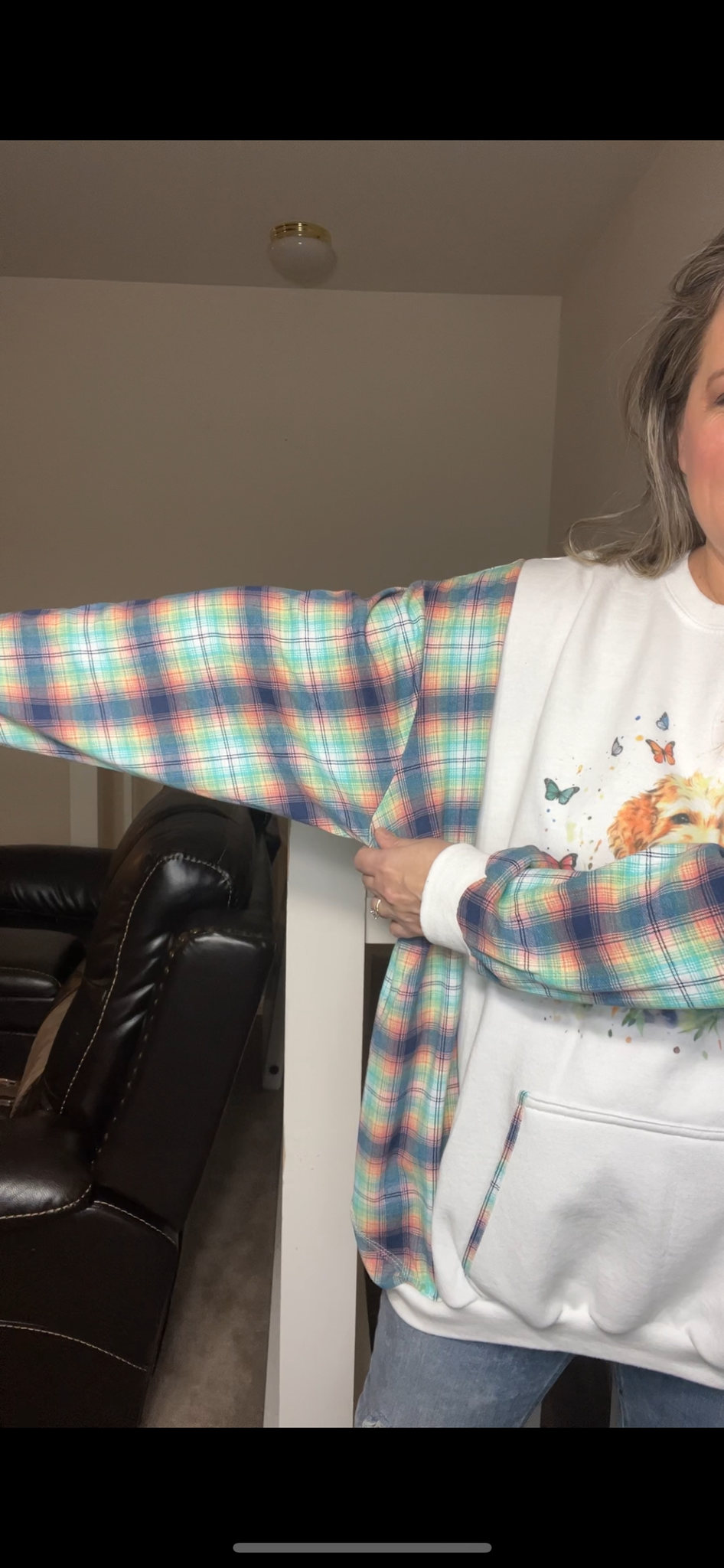 Upcycled Dog – women’s 3X – midweight sweatshirt with flannel sleeves