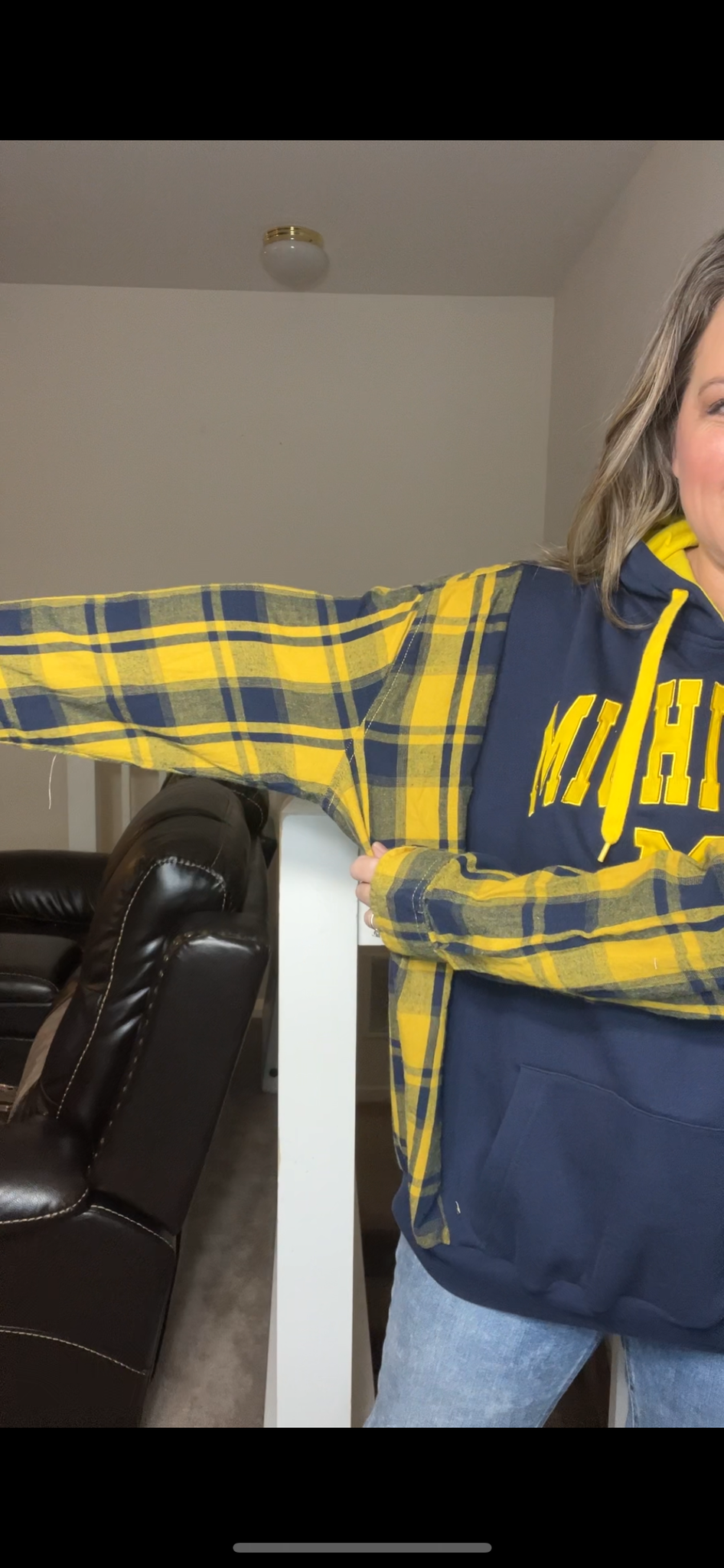 Upcycled UofM – women’s 3X – midweight sweatshirt with a flannel sleeves