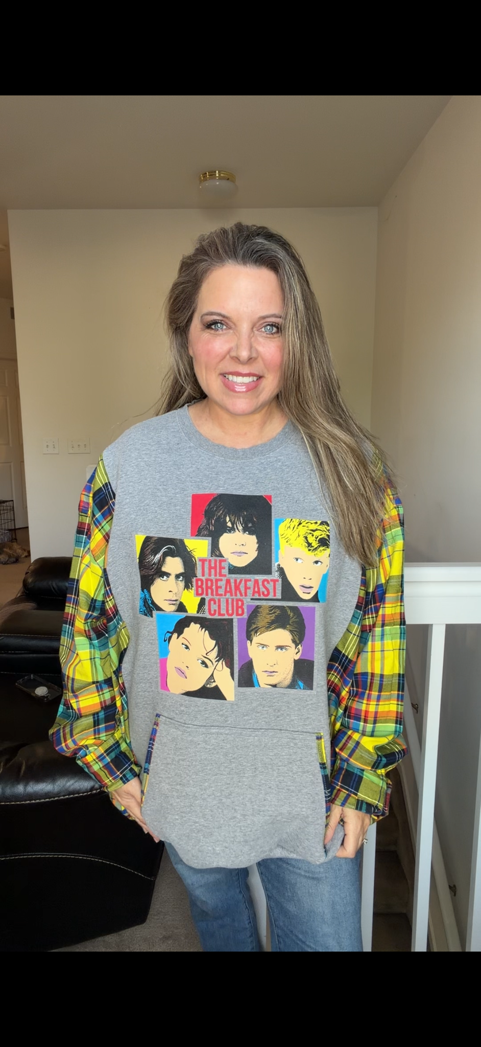 Upcycled Breakfast Club - women's 4X midweight sweatshirt with thin flannel sleeves