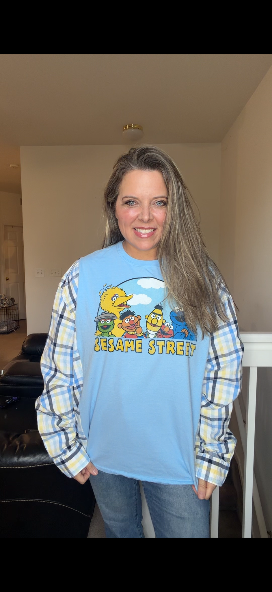 Upcycled Sesame Street - women's 1X T-shirt with cotton sleeves