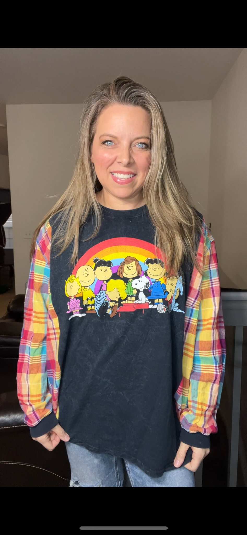 Upcycled Peanuts – women’s 1X/2X T-shirt with cotton sleeves – sleeves slightly tighter