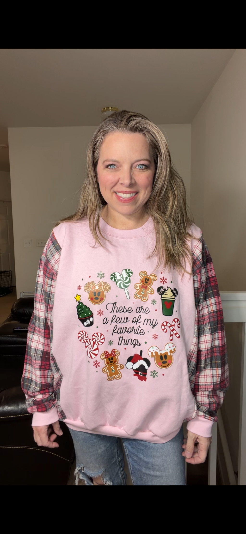 Upcycled favorite things – women's 2X midweight sweatshirt with flannel sleeves