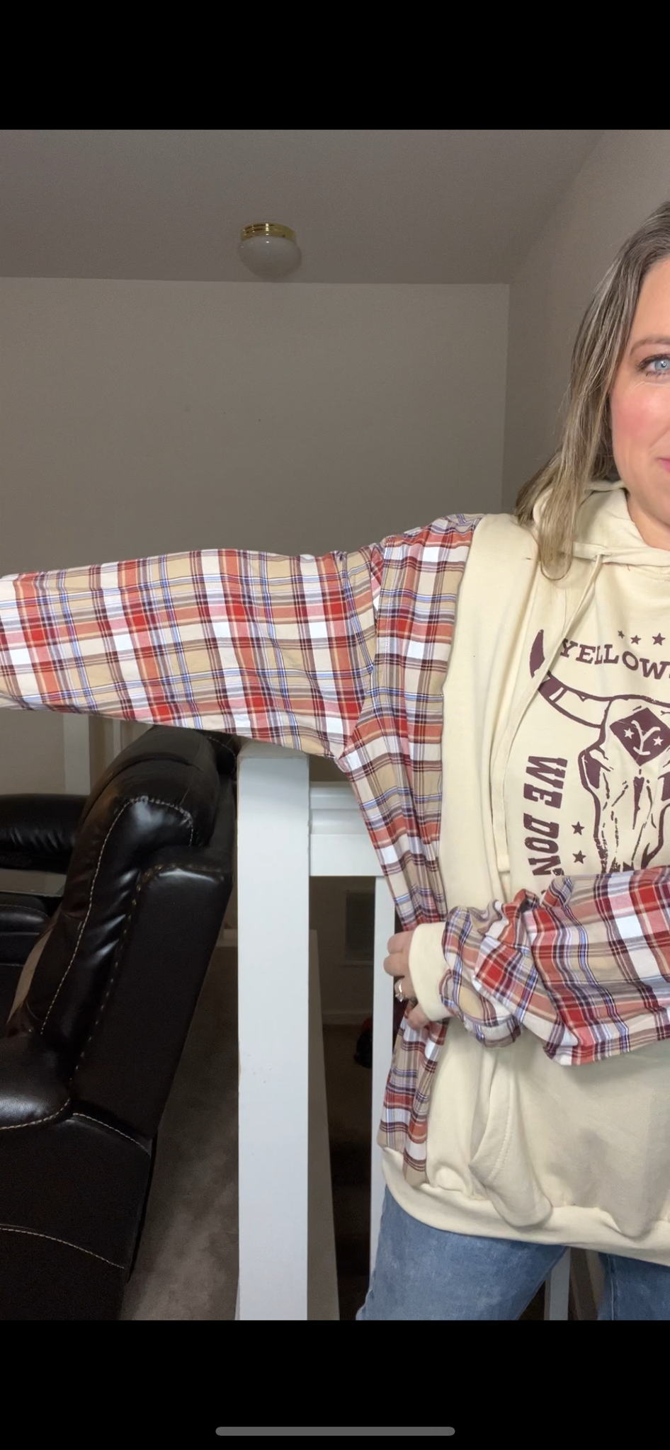 Upcycled Yellowstone – women’s 3X – midweight sweatshirt with flannel sleeves