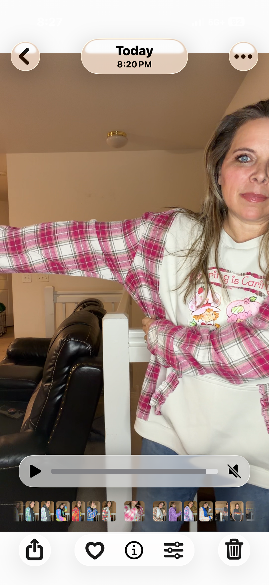 Upcycled Strawberry Shortcake- women's 2X midweight sweatshirt with flannel sleeves
