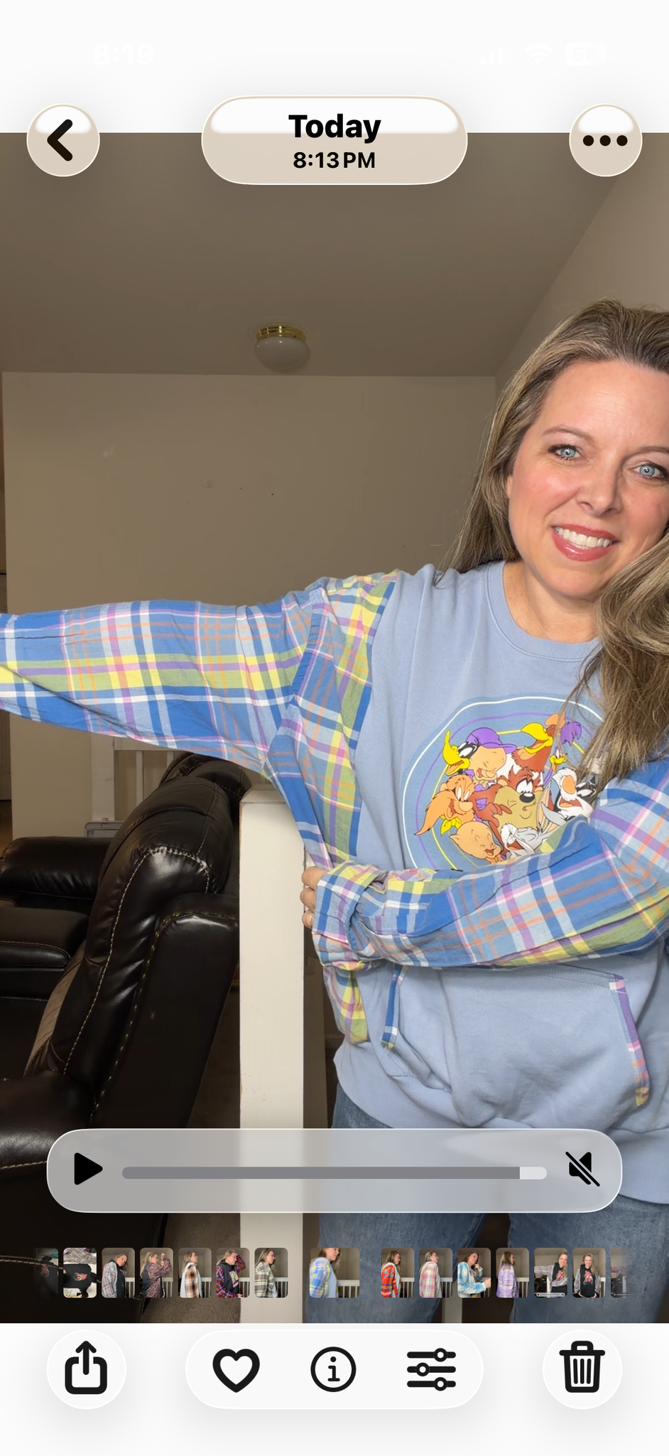 Upcycled Looney - women's large midweight sweatshirt with cotton sleeves