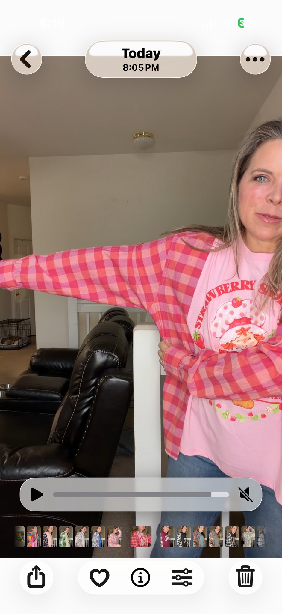 Upcycled Strawberry Shortcake - women's medium/large T-shirt with cotton sleeves
