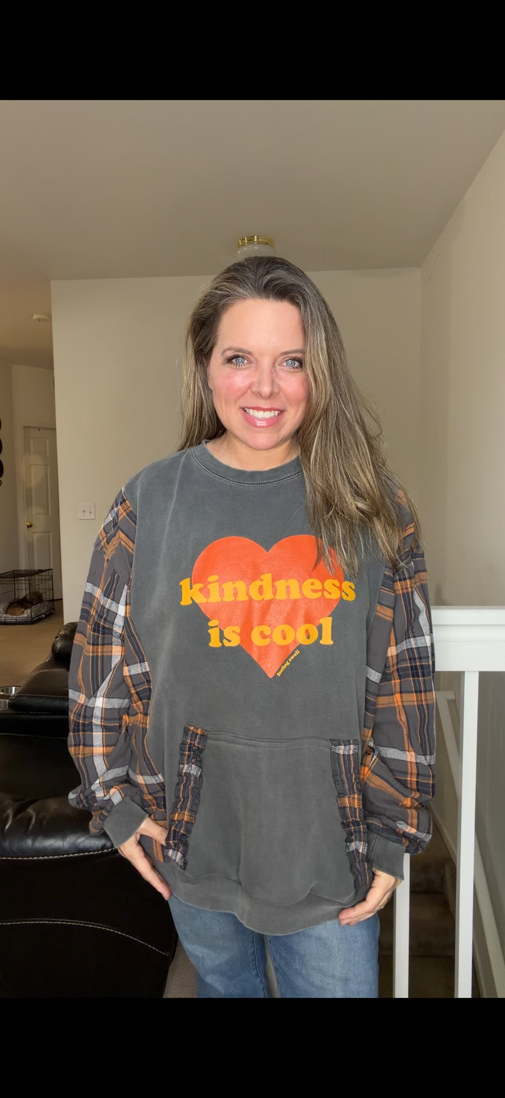 Upcycled Kindness - women's 3X midweight sweatshirt with flannel sleeves