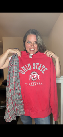 Upcycled OSU - pick size between XS/4X midweight Sweatshirt with flannel sleeves