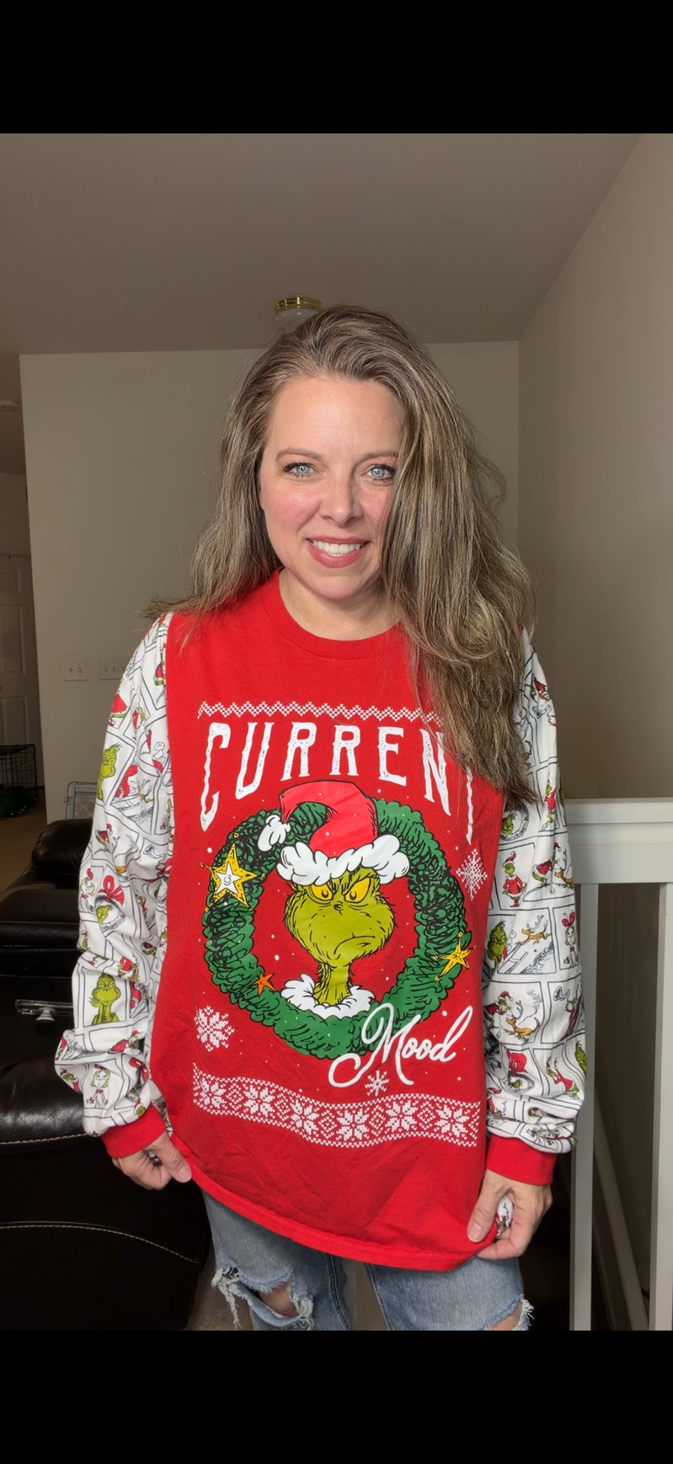 Upcycled Grinch mood – women's 2X/3X T-shirt with stretch sleeves ￼