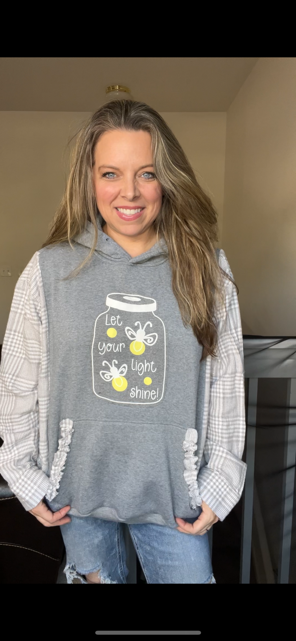 Upcycled Fire flies – women’s 2X midweight sweatshirt with flannel sleeves