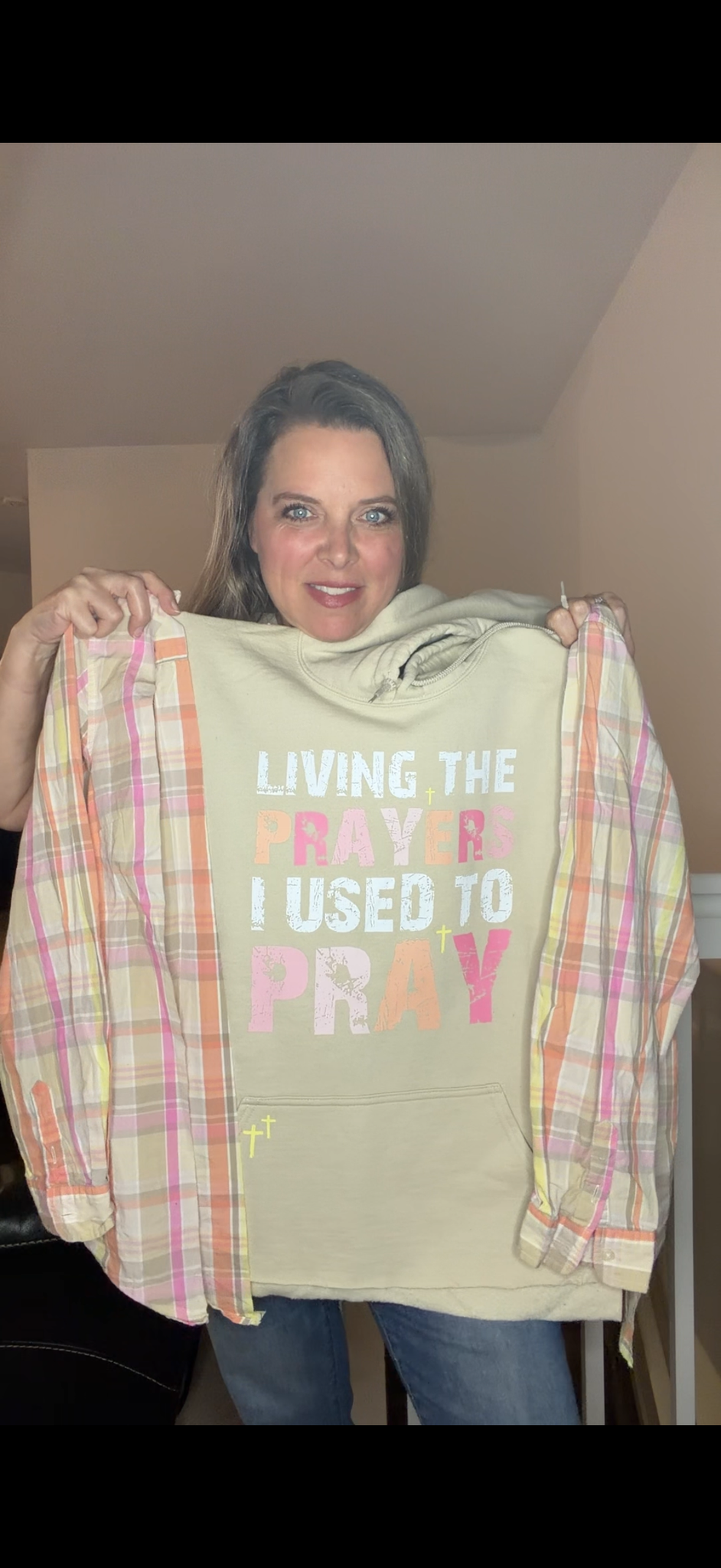 Upcycled Living Prayer - pick size between women's XS/2X – midweight Sweatshirt with cotton sleeves