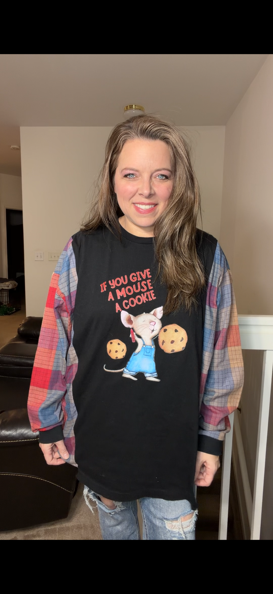 Upcycled Mouse - women's 1X/2X T-shirt with thin cotton sleeves ￼