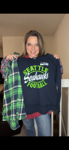 Upcycled Seahawks - pick size between women's XS/XL - midweight Sweatshirt with flannel sleeves