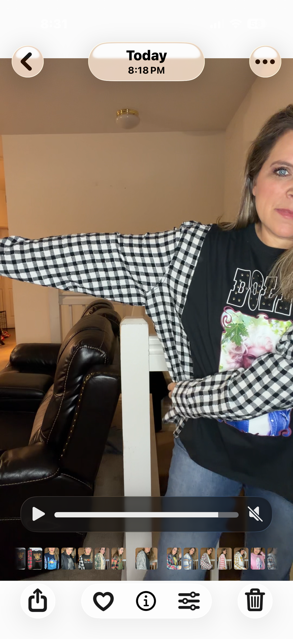 Upcycled Dolly black - women's medium/large T-shirt with flannel sleeves