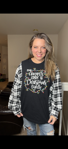 Upcycled lights – women's 2X T-shirt with flannel sleeves