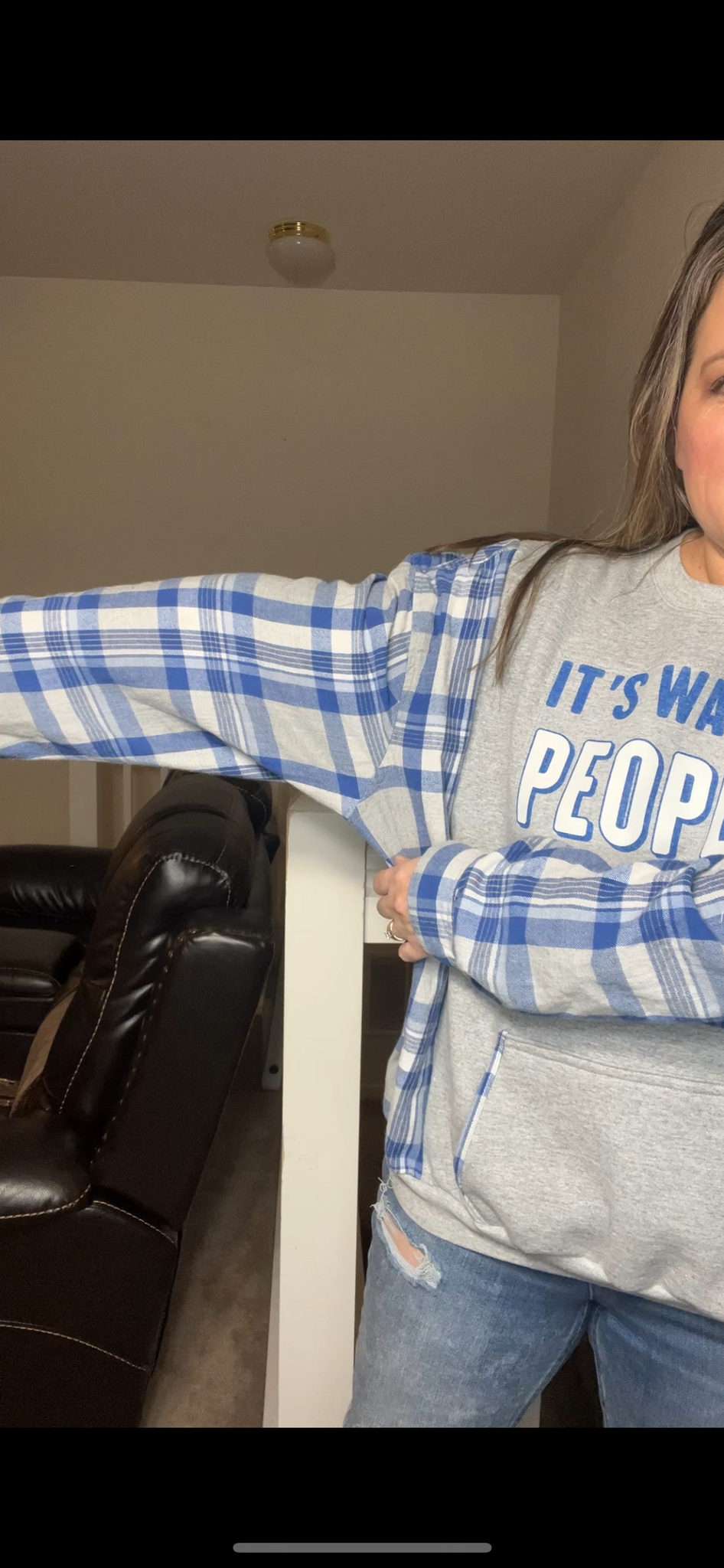 Upcycled Peopley - Woman’s XL – midweight sweatshirt with flannel sleeves