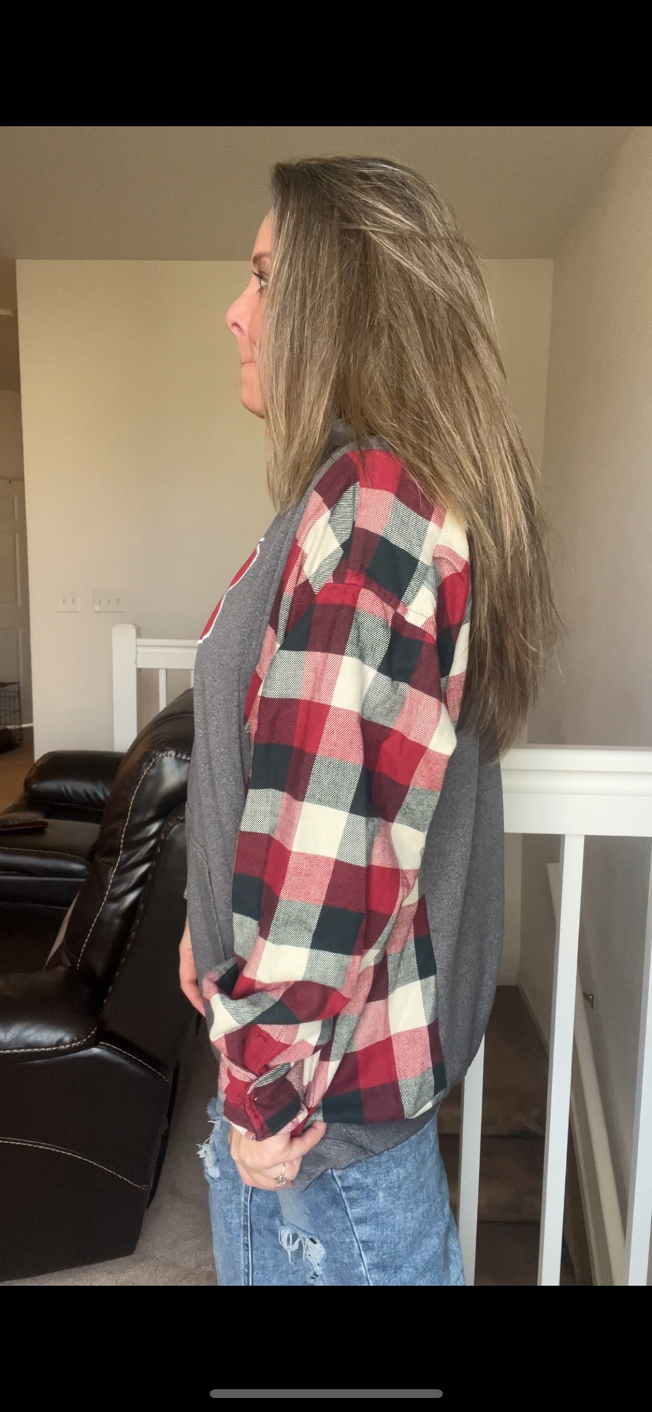 Upcycled UA – women’s 1X – Midweight sweatshirt with flannel sleeves￼