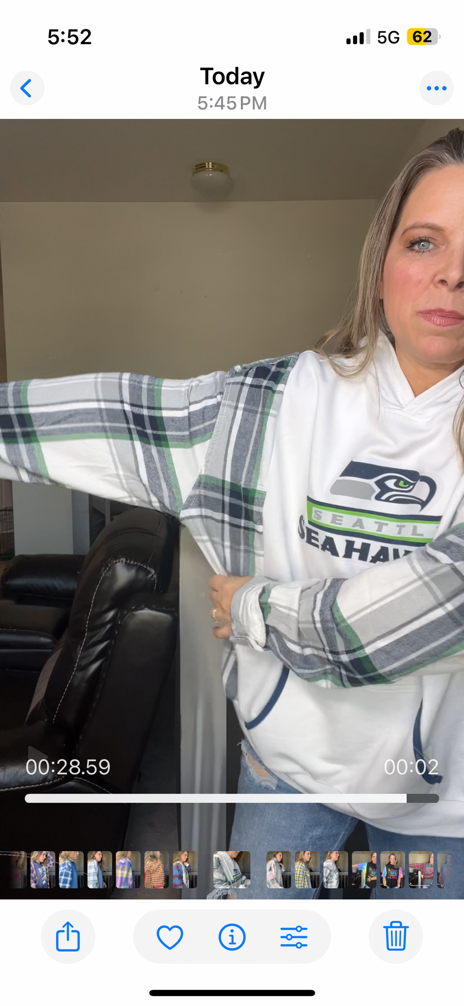 Upcycled Seahawks – women’s 2X/3X French terry sweatshirt with flannel sleeves