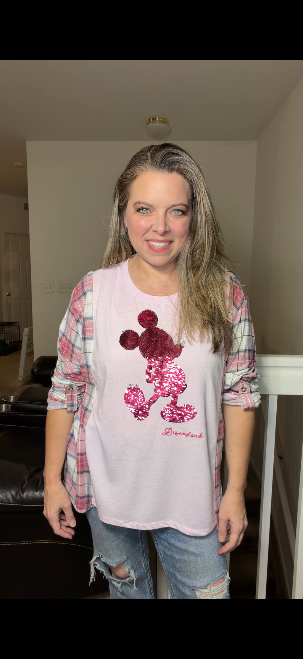 Upcycled Mickey – women's XL/1X T-shirt with stretch sleeves ￼