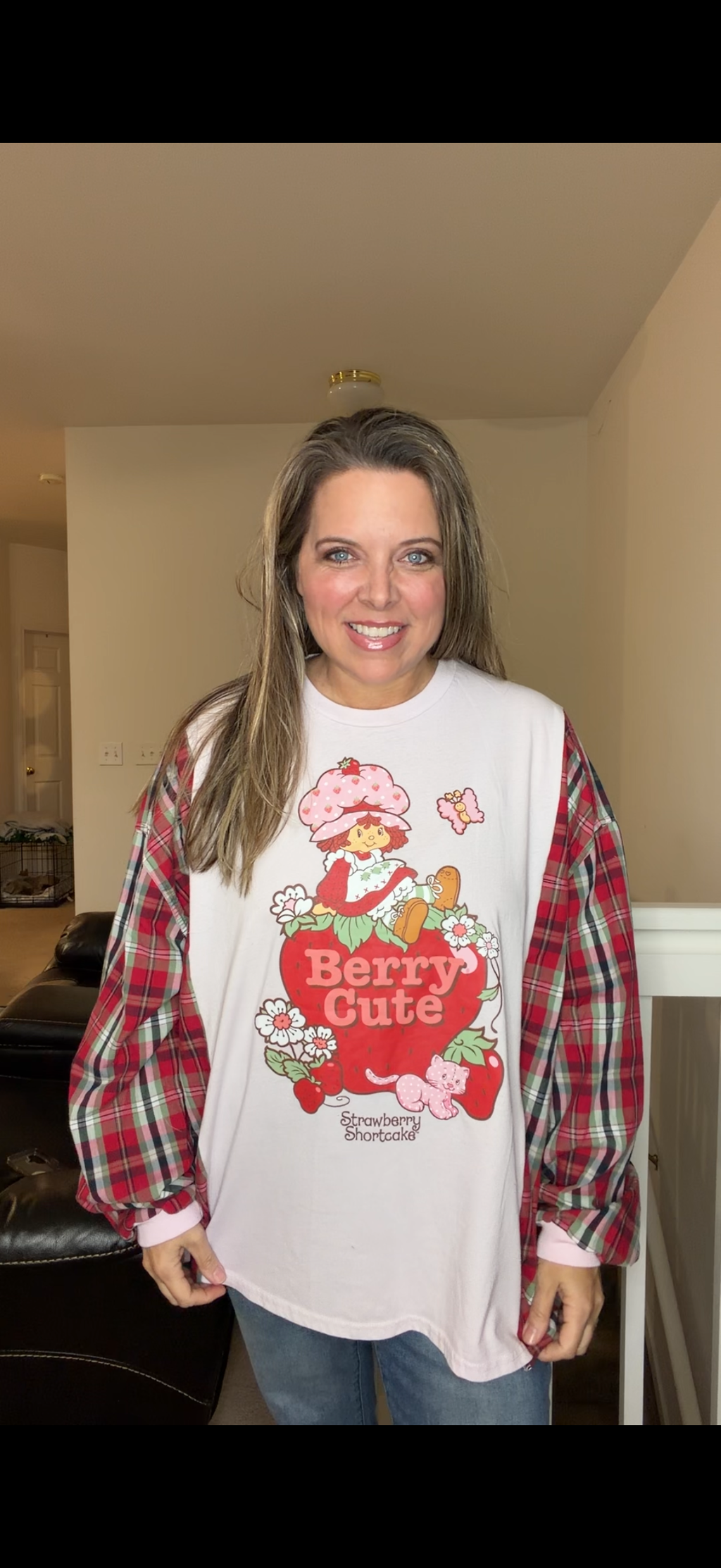 Upcycled Strawberry Shortcake - women's 3X T-shirt with cotton sleeves
