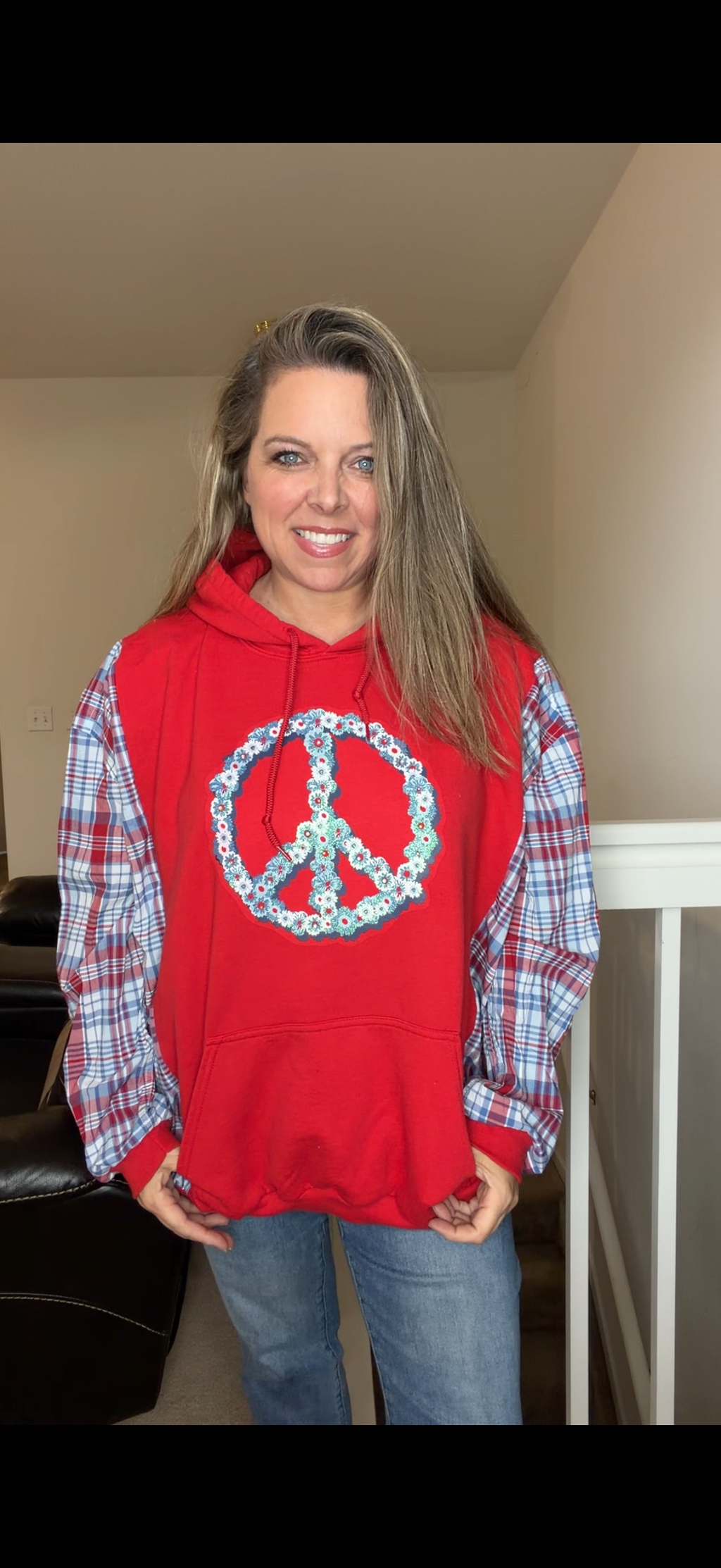 Upcycled Peace USA - women's 2X midweight sweatshirt with cotton sleeves
