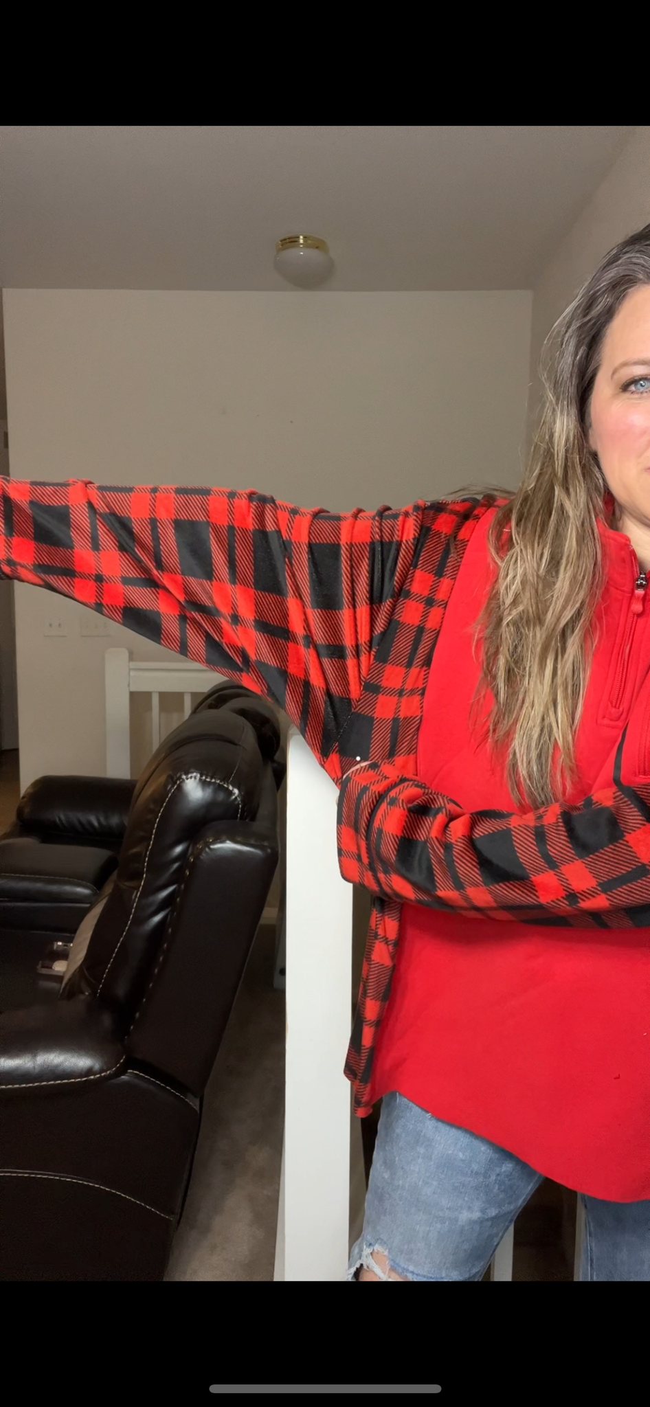 Upcycled Red UA - women’s 3X/4X– midweight sweatshirts with stretch flannel sleeves