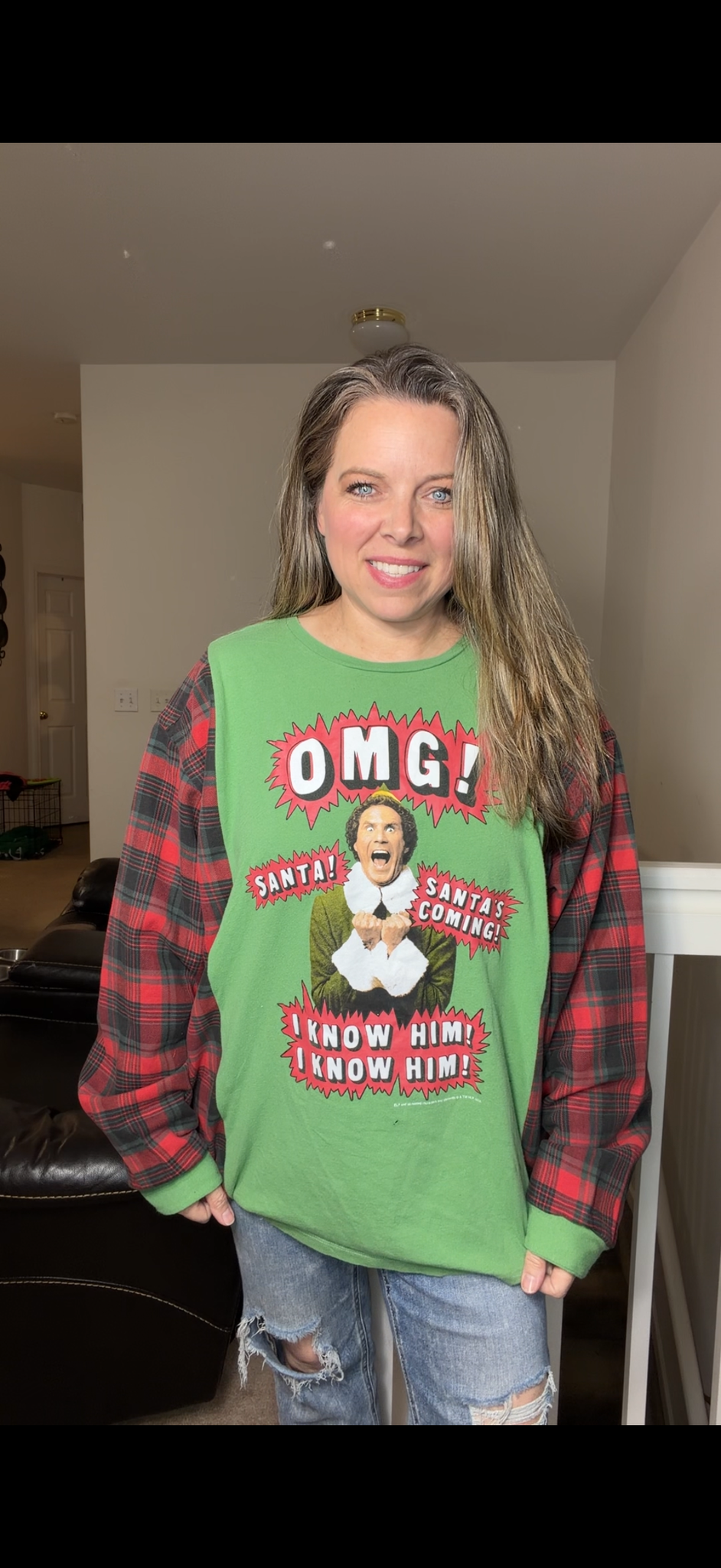 Upcycled elf – women's 2X/3X T-shirt with flannel sleeves