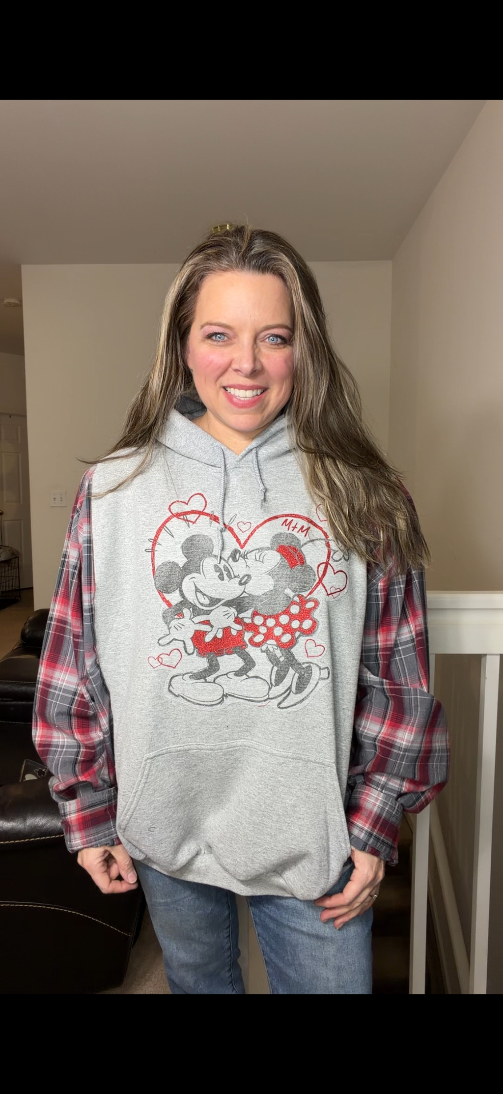 Upcycled Mickey/Minnie - women's 3X midweight sweatshirt with cotton sleeves