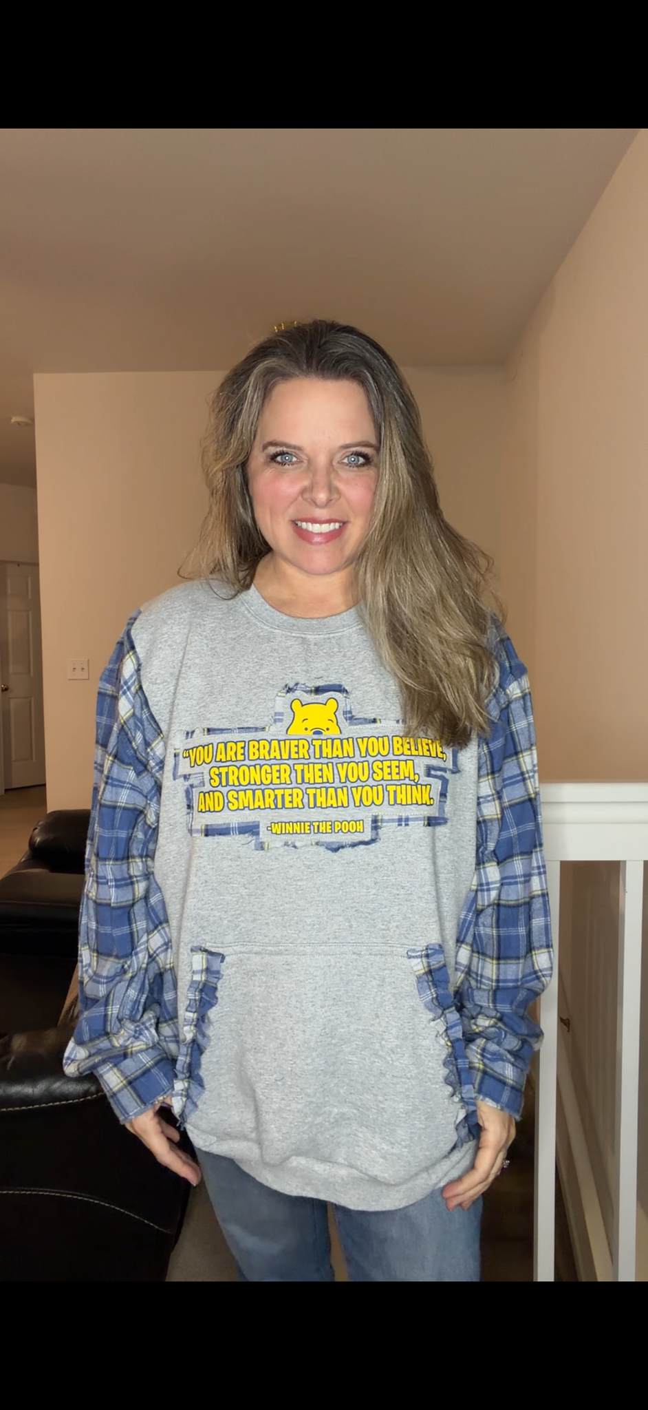 Upcycled Pooh - women's 3X/4X midweight Sweatshirt with flannel sleeves