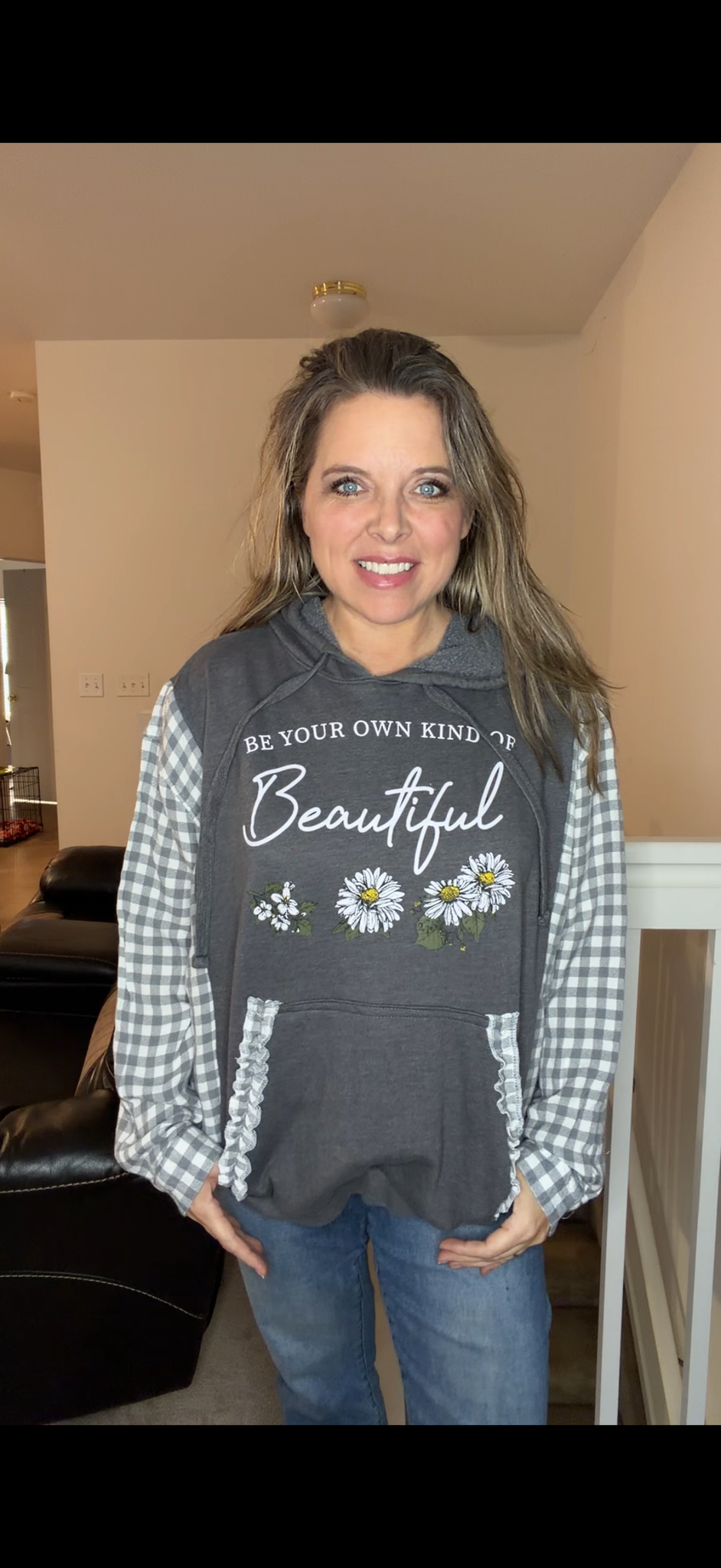 Upcycled Beautiful - women's medium/large midweight sweatshirt with flannel sleeves