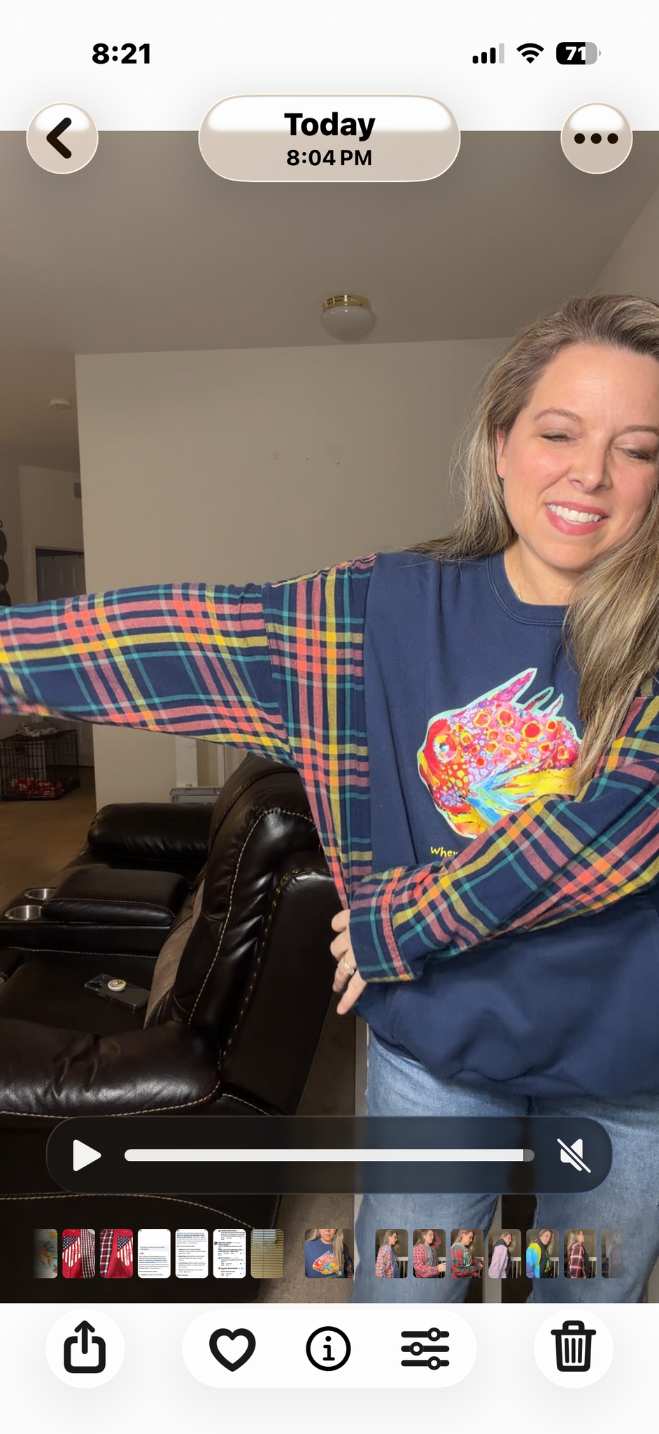 Upcycled Fish - women's large/XL midweight sweatshirt with flannel sleeves