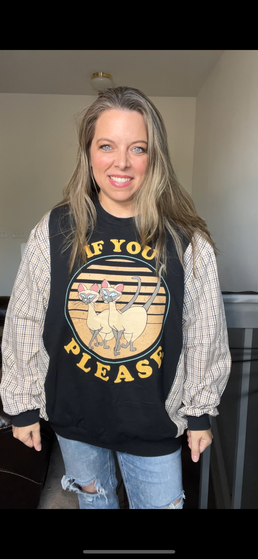 Upcycled Siamese – women’s 1X T-shirt with cotton sleeves