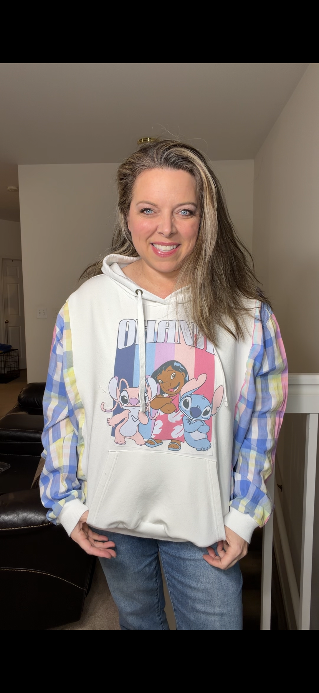 Upcycled Ohana - women's medium/large midweight sweatshirt with thin cotton sleeves
